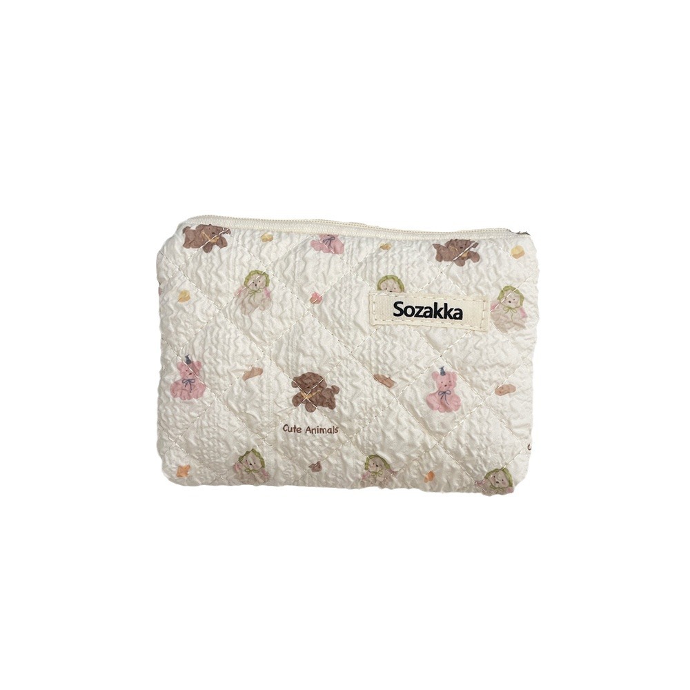 43162 Floral quilted cotton-padded portable Sanitary napkin Storage bag, large capacity, cute and soft, small change pocket red envelope Item Picture