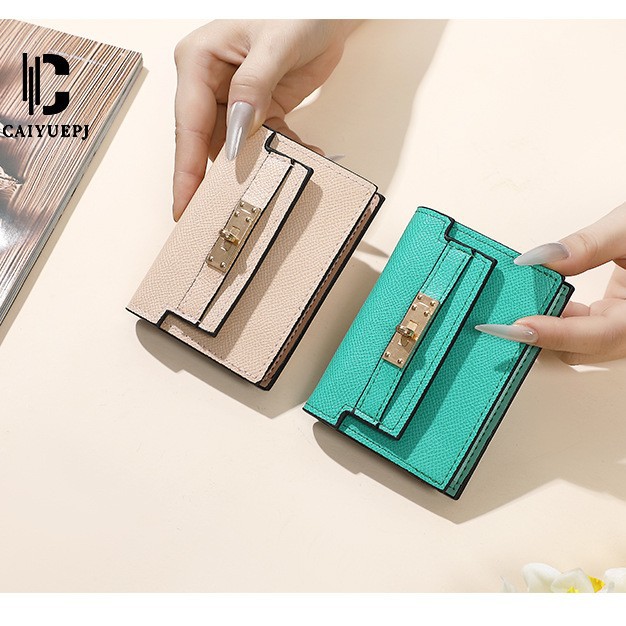 New solid-color card bag for women, small and multi-slot wallet, ins high-end Wallet, short clutch bag full figure