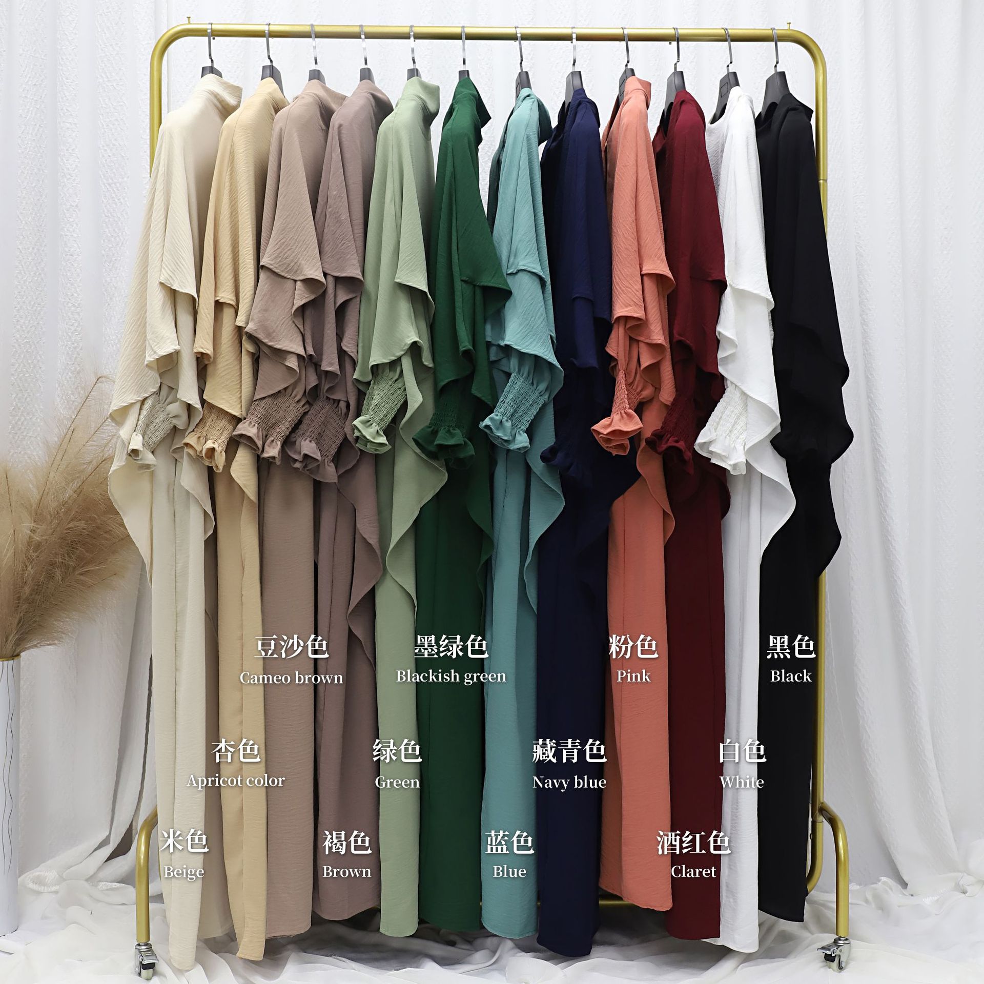 2024abaya AliExpress Amazon Dubai Turkish solid color dress with headscarf Muslim headscarf pic 1