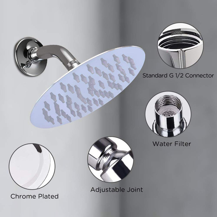 Amazon 6-inch and 8-inch stainless steel circular thin pressure-increasing water-saving mirror top shower heads for export Specification drawing