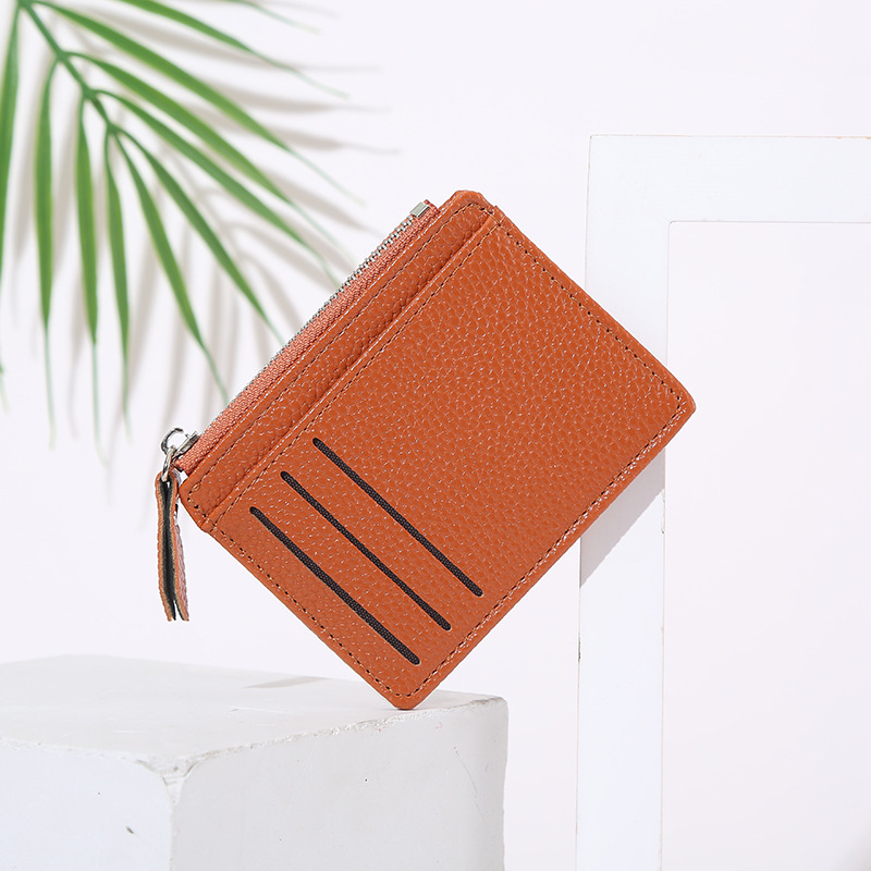 Ladies' bag, card case, simple and elegant coin purse, small zipper, solid color, lychee pattern business card holder Application Scenario