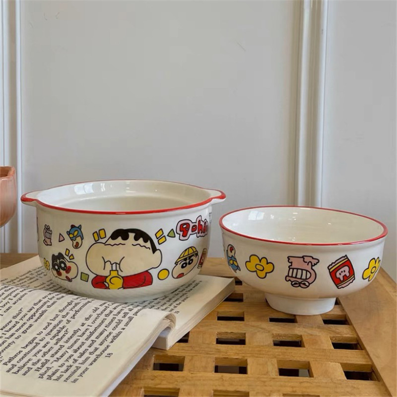 Ins-style cute cartoon instant noodle bowl with lid, large-capacity Japanese girlish ceramic bowl, breakfast bowl, household tableware Specification drawing