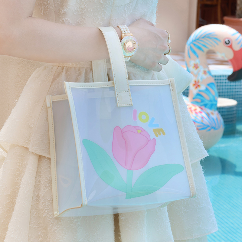 Summer transparent jelly handbag for women, portable makeup bag, InS-style souvenir, hand-held bag full figure