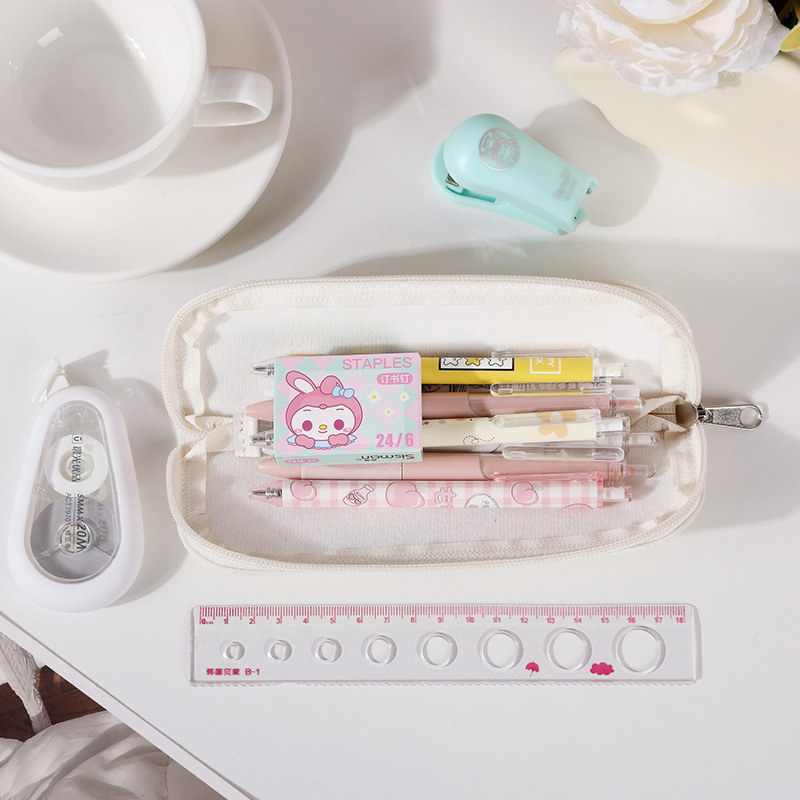 Ins-style, girlish cartoon student stationery bag, PU leather zipper bag, storage bag, rectangular pen case, cosmetic bag details Picture