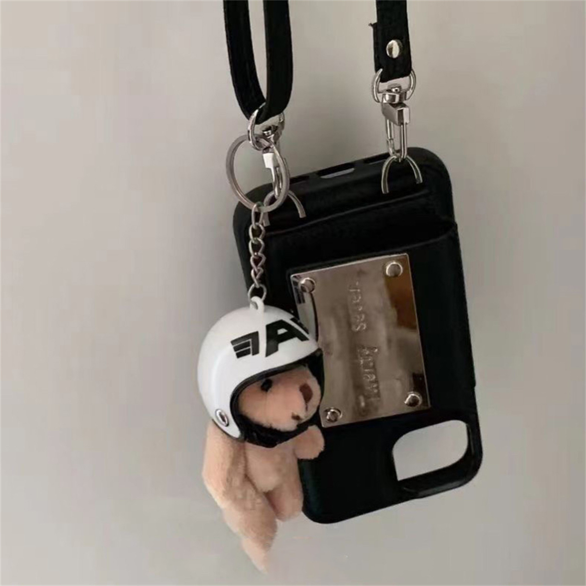 Motorcycle helmet, teddy bear plush pendant, Korean Instagram fan, niche keychain, couple bag pendant details Picture
