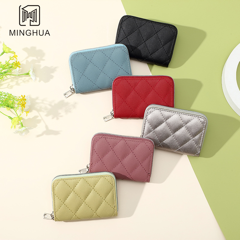 Ladies' short and simple card wallet with multiple compartments, diamond-shaped wallet, cross-border export zipper coin purse wholesale Application Scenario