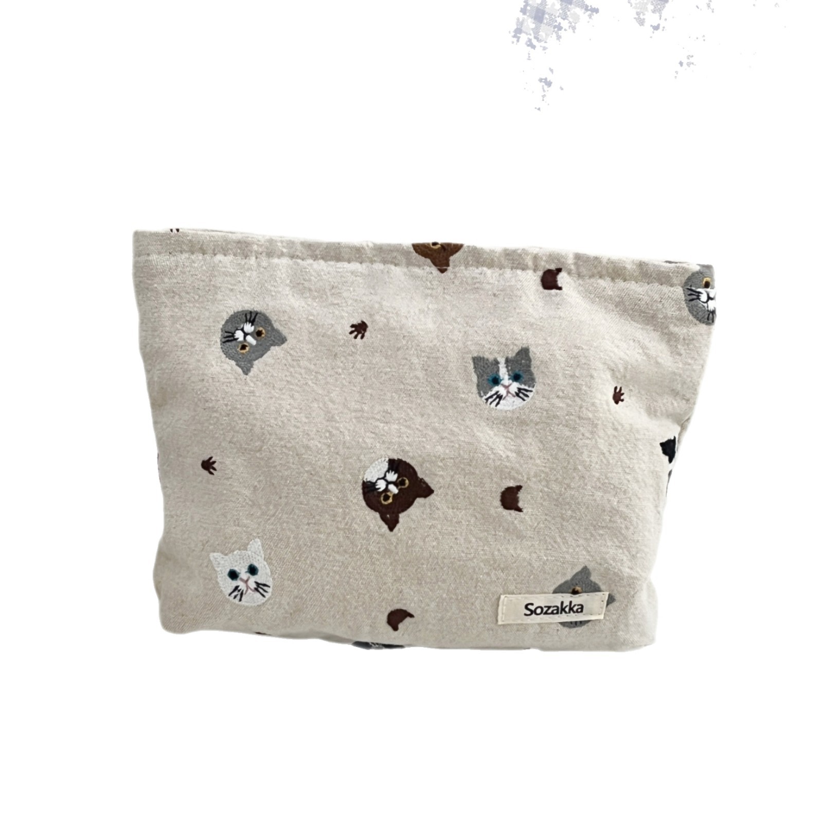 Cotton and linen embroidered cute cat storage bag, large-capacity travel portable storage bag, travel and business trip makeup bag for women Item Picture