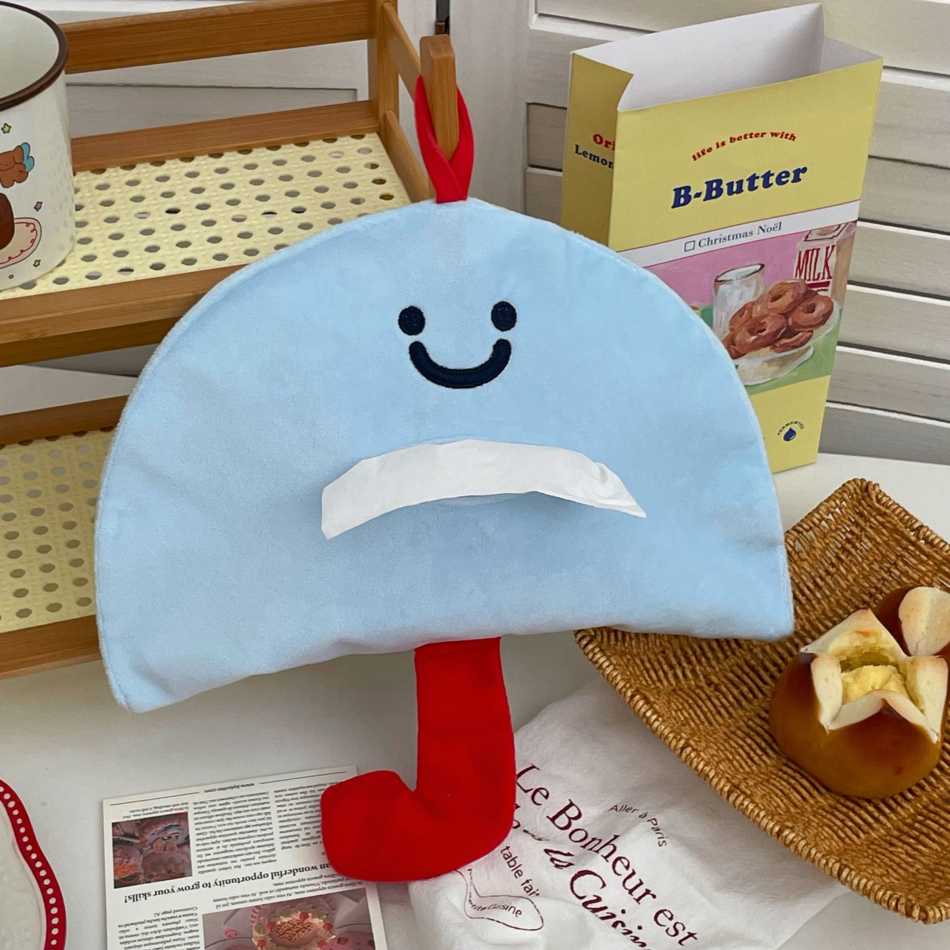 Small umbrella tissue bag, ins style, niche, living room, high appearance level, tissue box, bedroom, bedroom wall-mounted tissue bag Application Scenario