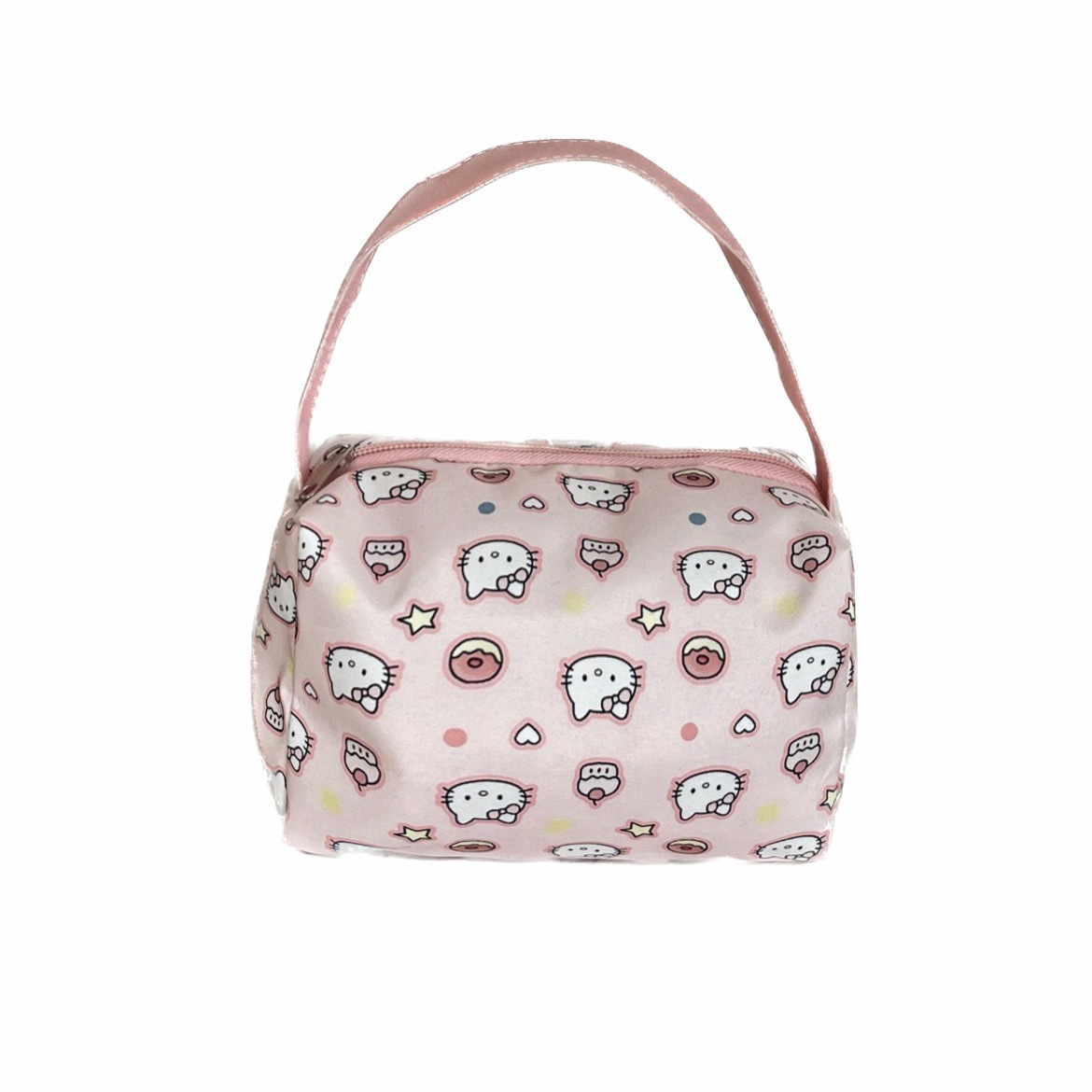 Pink cat donut portable handbag, makeup bag, women's large-capacity three-dimensional cute cat toiletry bag, clutch bag Item Picture