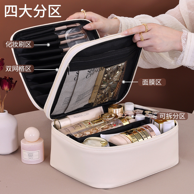 A light luxury and high-end double-layer large makeup bag, a large-capacity travel portable cosmetics storage bag, and a toiletry and makeup box details Picture
