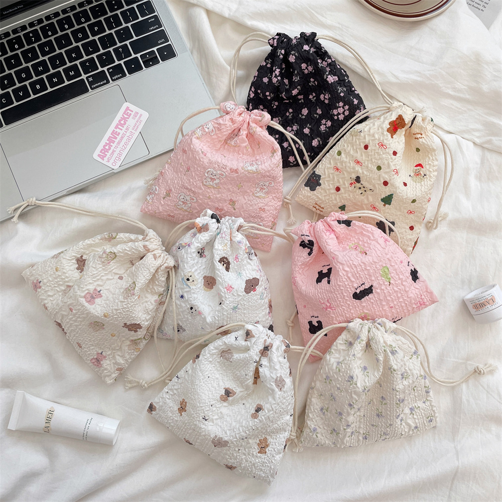 48151 Pocket Cute bear cartoon drawstring miscellaneous storage bag Dust-proof portable organization multi-functional cloth bag details Picture