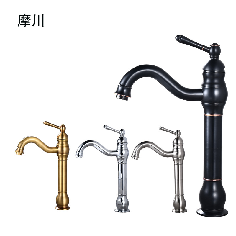 Step into the foreign trade washbasin, hot and cold water faucet, brass black antique black paint, nickel brushed, antique American kitchen faucet full figure