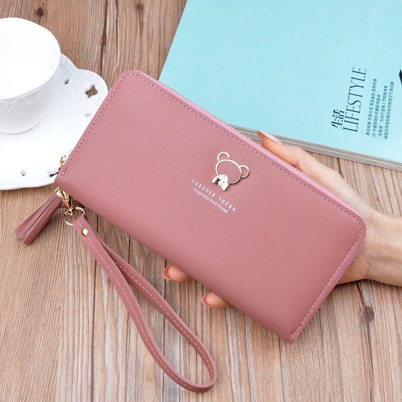 ins Mini Wallet for Girls, Long student style, Korean version, cute bear zipper, 2021 New style Women's coin Purse mini bag full figure