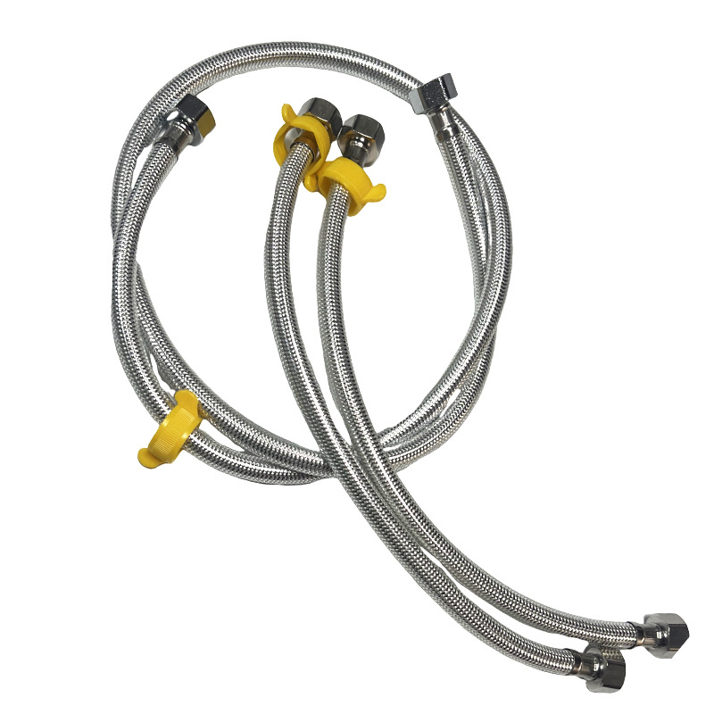 Polyester thread silver filament braided pipe 4-way joint toilet water inlet pipe, small kitchen water heater water filling connection pipe hose Item Picture