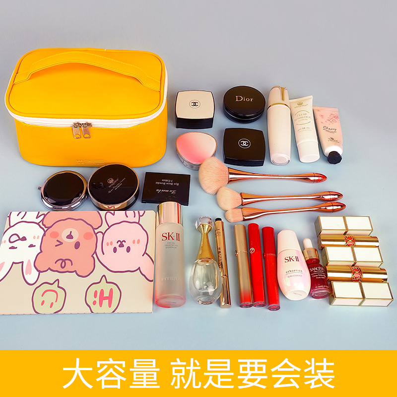New Korean-style PU makeup bag, hand-held makeup box, large-capacity storage bag, cosmetics storage bag, portable storage bag Specification drawing