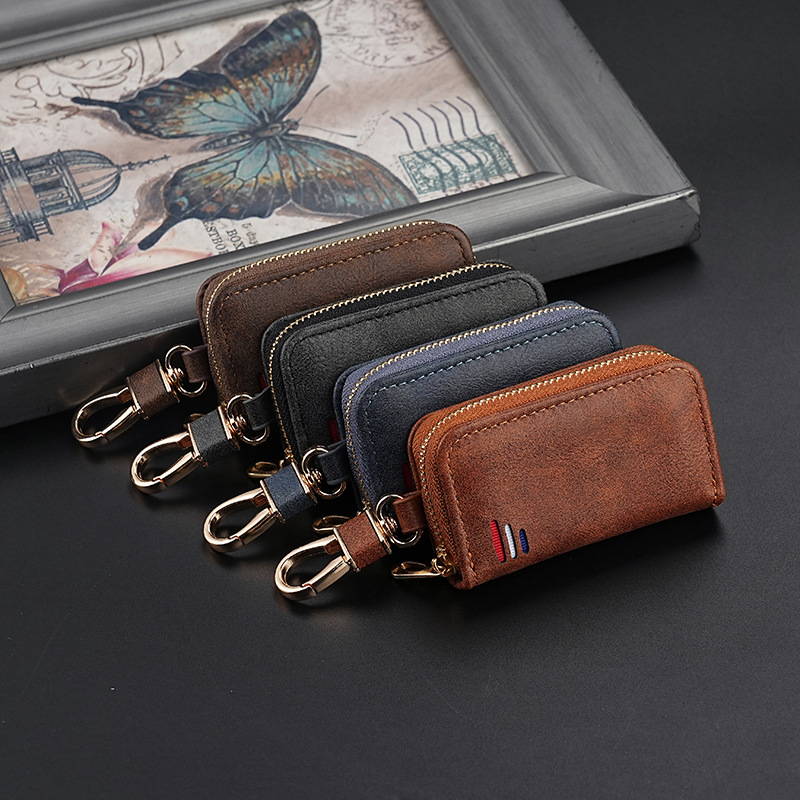 Cross-border business pu leather zipper bag, men's business waist hanging key bag, women's multi-functional car universal key chain Application Scenario