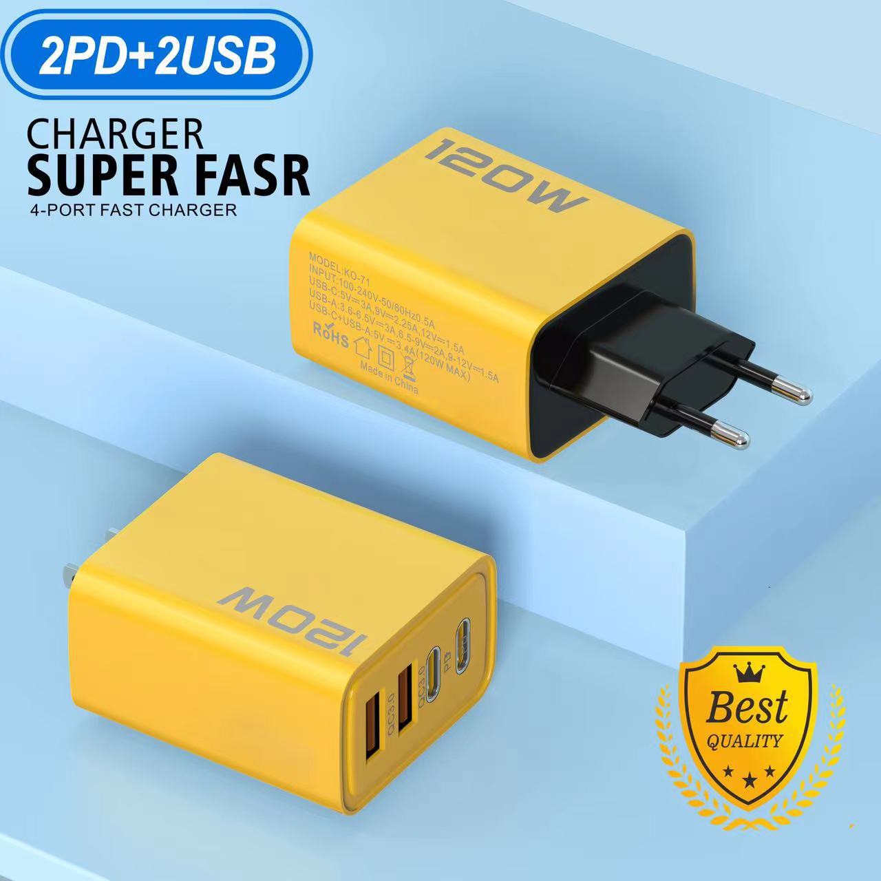The new PD120W smart charger features dual Type-C and dual USB multi-port adapters for fast charging of mobile phones Application Scenario