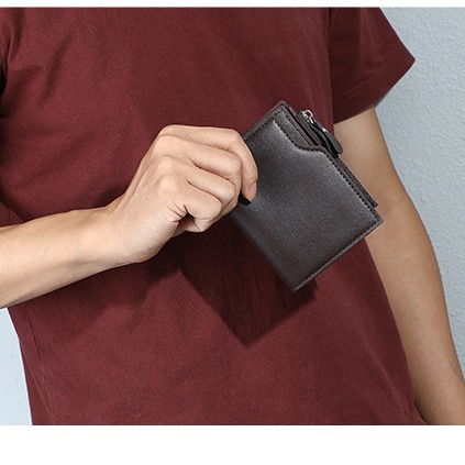 baellerry men's short wallet, a fashionable and thin men's wallet with multiple compartments and zippers from Europe and America details Picture