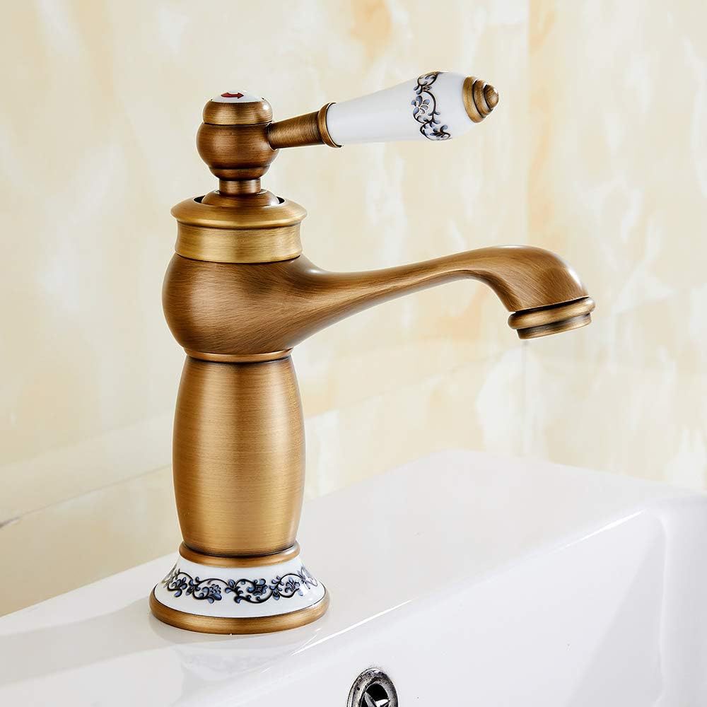 European-style antique brass faucet, blue and white porcelain faucet, magic lamp, antique black, gold and white gold washbasin Specification drawing