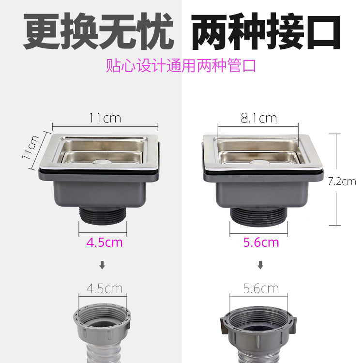 Kitchen sink sink drain, single and double sink sink drain pipe, square drain accessories, anti-odor set Specification drawing