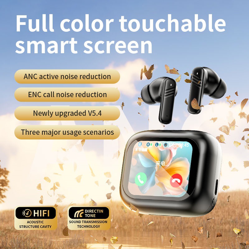 Intelligent multi-language Bluetooth translation headphones with ANC noise-cancelling touch color screen display for overseas travel translation touch screen Specification drawing