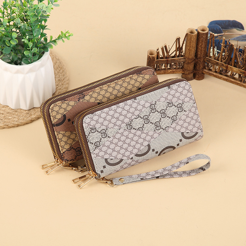 Wholesale of new long double-zipper clutch bags for women, fashionable wallets, large-capacity soft leather wallets, card holders and mobile phone cases Specification drawing