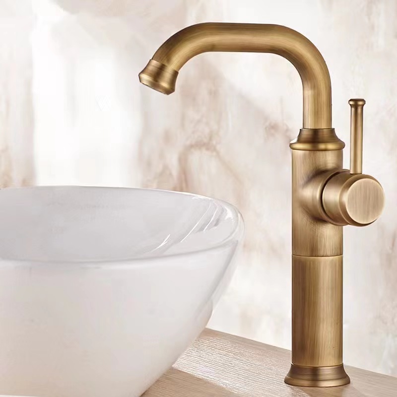 European-style retro countertop basin hot and cold water faucet, brass antique faucet, sitting single-hole washbasin mixed faucet Specification drawing