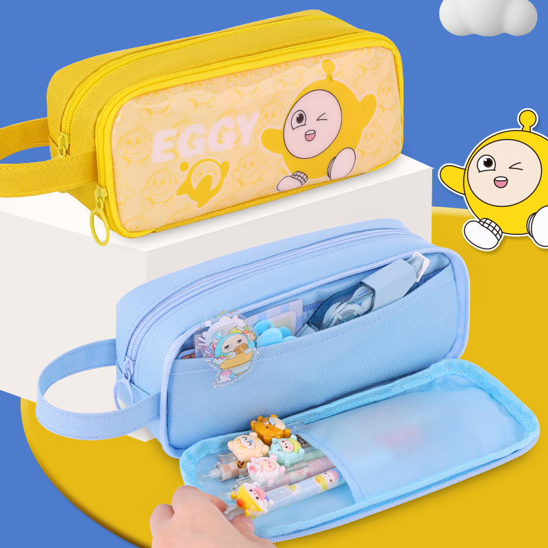 New cartoon cute cocoa egg double-layer transparent pencil case, ins high appearance level, large capacity, dirt-resistant pencil and stationery box Specification drawing