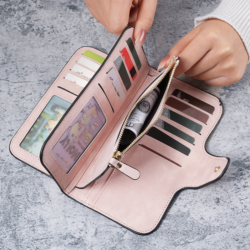 Cross-border best-selling long buckle women's wallets, coin purses, multi-color card slots, mobile phone bags, hand-held bags, card bags, and wallets details Picture