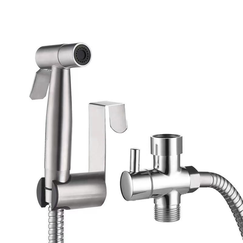 Cross-border stainless steel 7/8 water hanging seat toilet spray gun set, American standard feminine wash, European standard toilet companion cleaning Item Picture