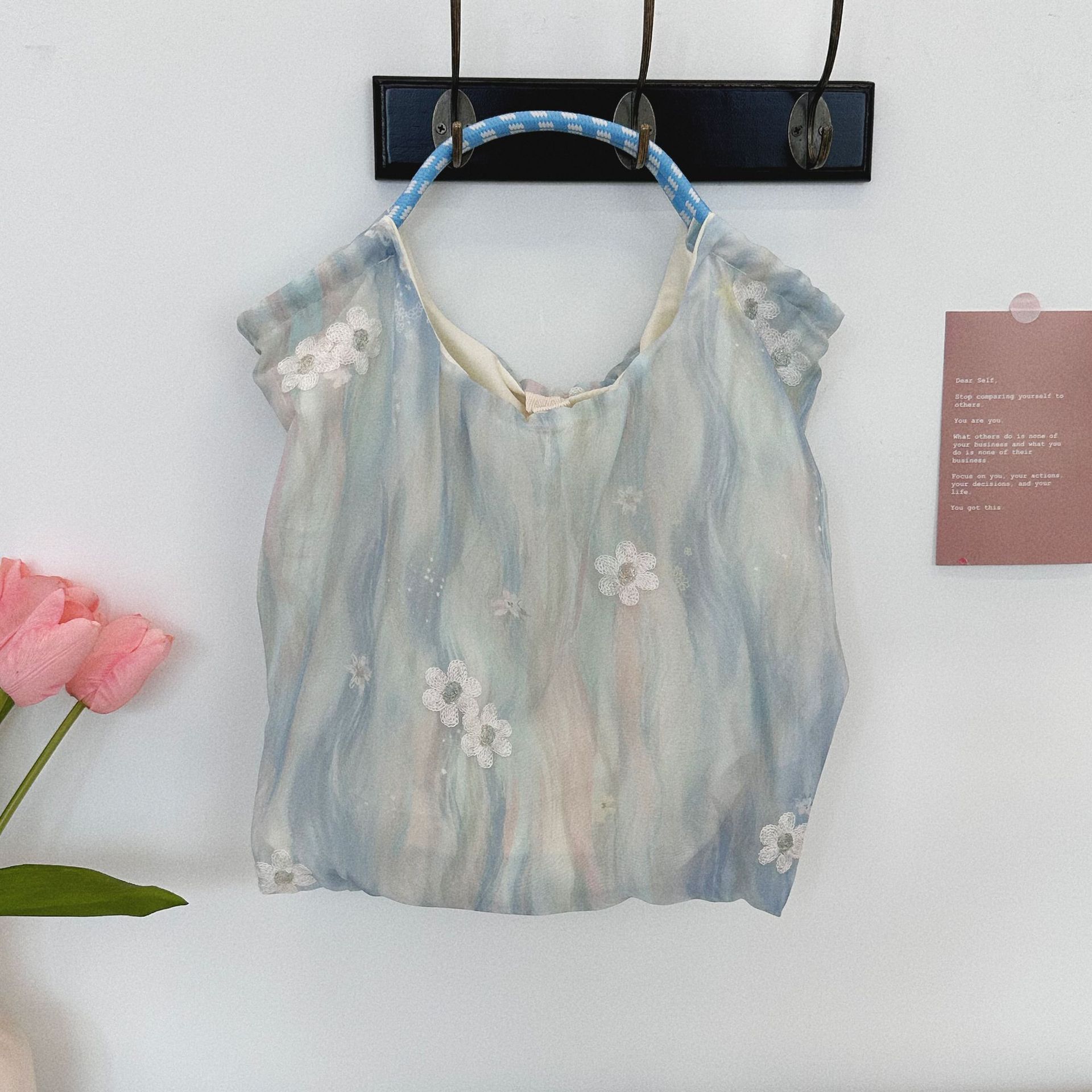 46192 Traditional Chinese style chiffon embroidery fresh and light commuter handbag, artistic canvas bag, travel and vacation single-shoulder bag Specification drawing