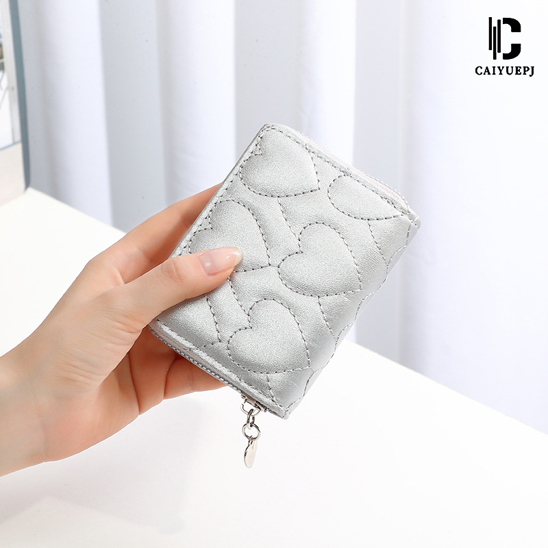 Cross-border fashion heart-shaped embroidered ladies' short zipper coin purse clutch, simple card bag wallet full figure