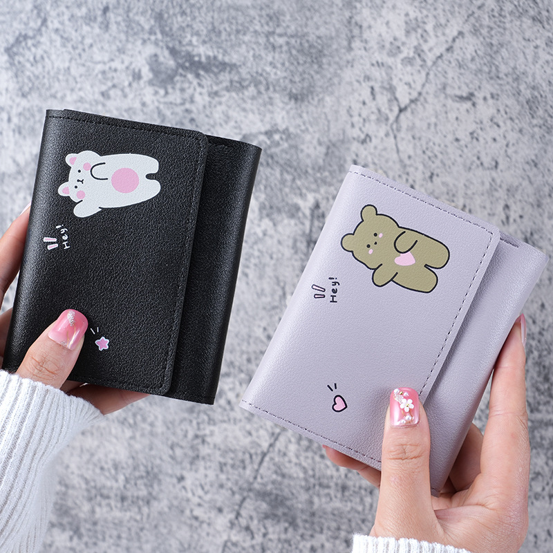 New fresh and cute printed cow 30% off push-button wallet for women, short student multi-slot card bag wallet details Picture