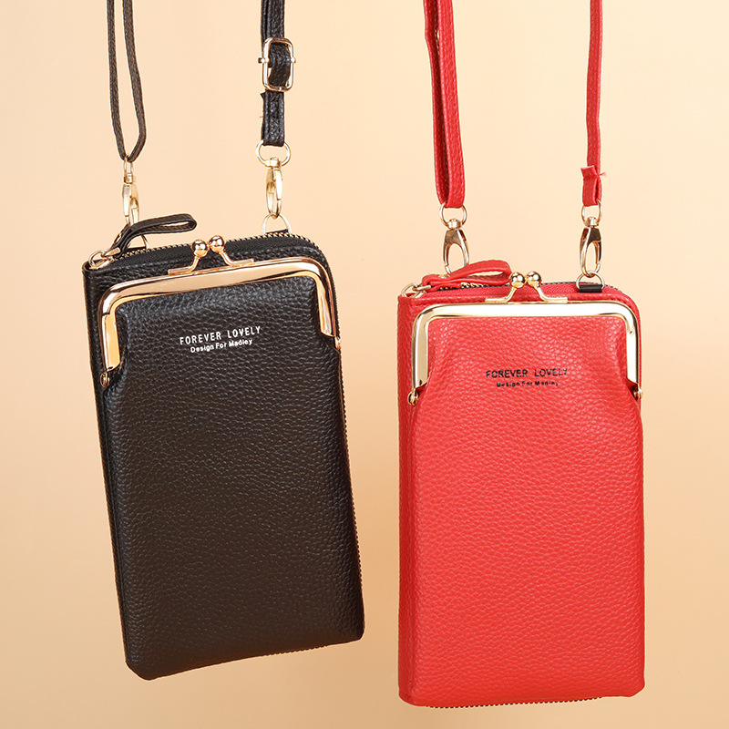 2022 Factory direct sales New women's mobile phone bag, Korean style, lychee pattern solid color crossbody single-shoulder small bag wallet full figure