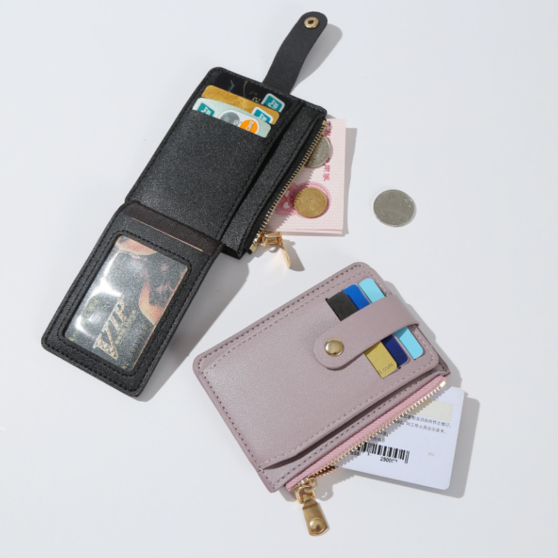 2022 New style women's short wallet, PU leather zipper, niche design, women's multi-position, solid color, fixed logo details Picture