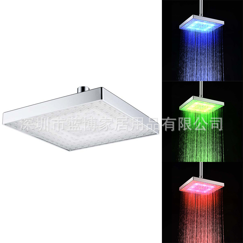 8-inch color-changing top spray ABS square LED top spray seven-color/temperature-sensing three-color shower top spray 8030-C1 full figure