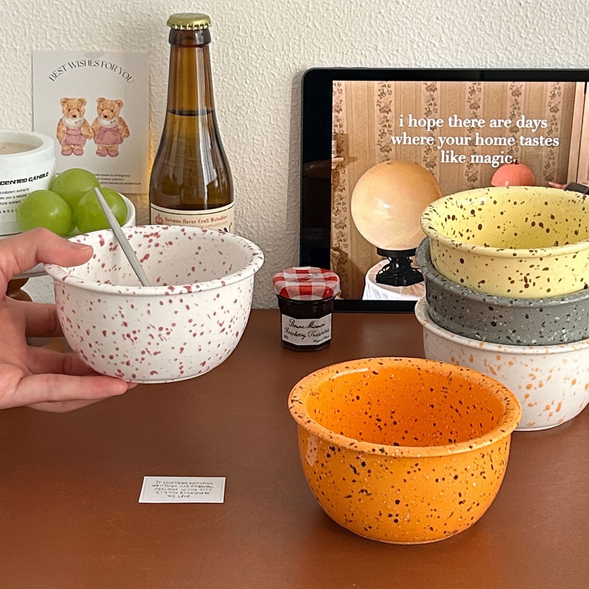 Ins-style splashed ink bowl and plate set, high-end retro ceramic breakfast plate, Western steak plate, salad bowl, oat bowl details Picture