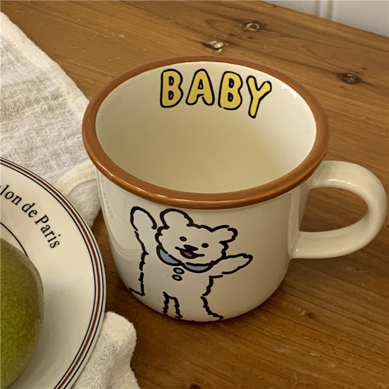 Korean-style retro bear and dog ceramic cups, cute cartoon mugs, couple breakfast water cups, milk cups Specification drawing