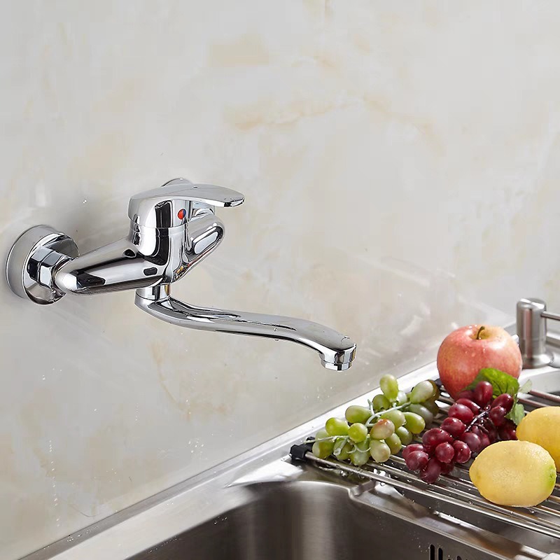 Copper kitchen wall-mounted cold and hot washing basin, sink, single faucet, laundry, balcony sink, and adjustable faucet details Picture