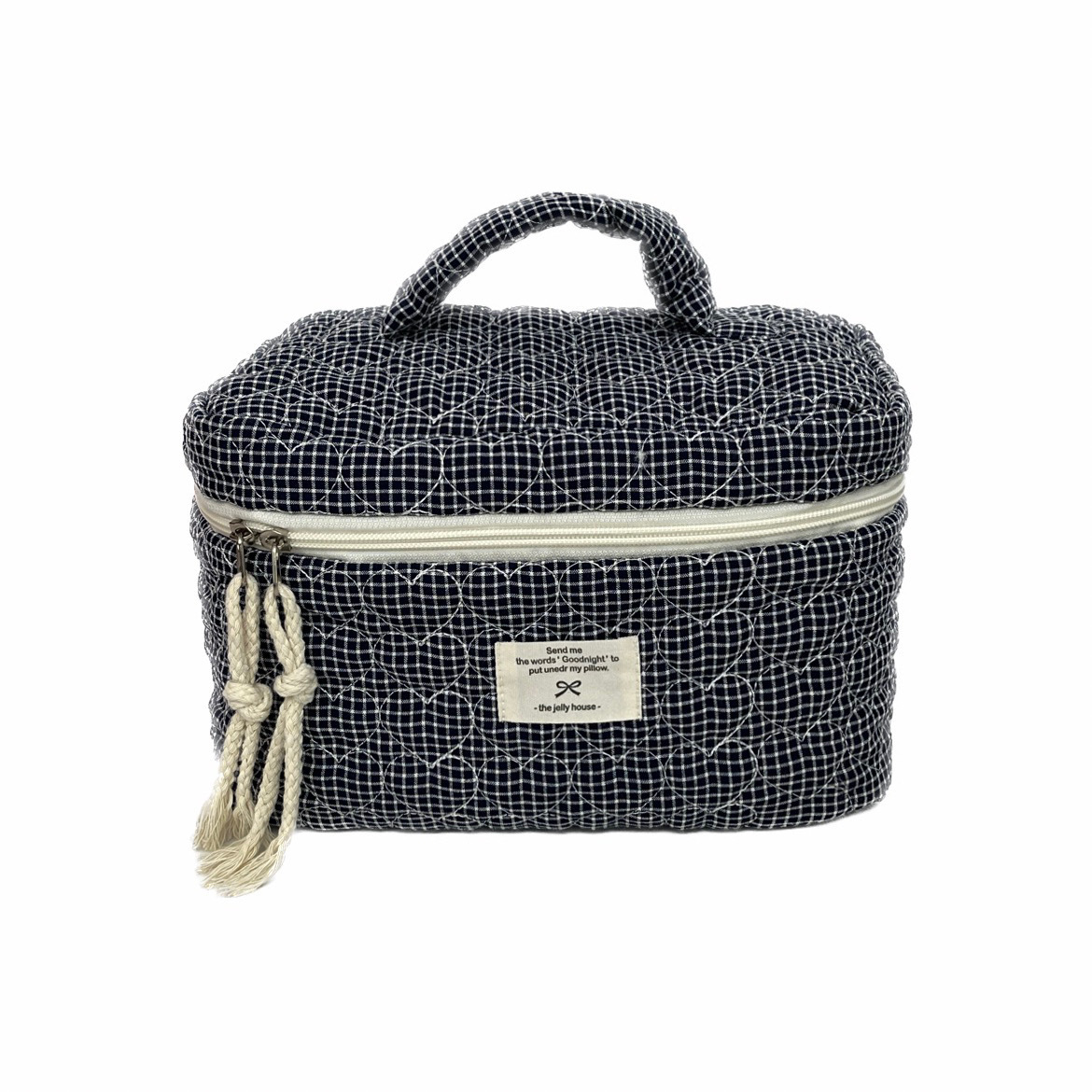 Cross-border love checkered quilted makeup bag for women, ins portable large-capacity travel cosmetics toiletry bag, storage bag Item Picture