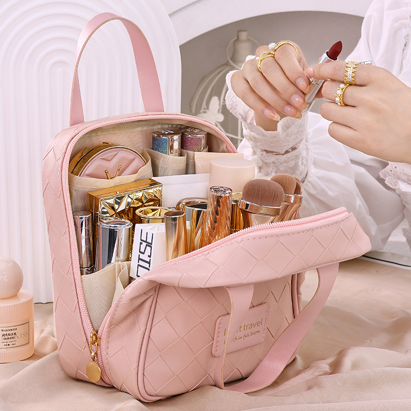 New high-appeartion-level portable travel PU storage bag with large capacity woven makeup bag and cosmetic storage bag full figure