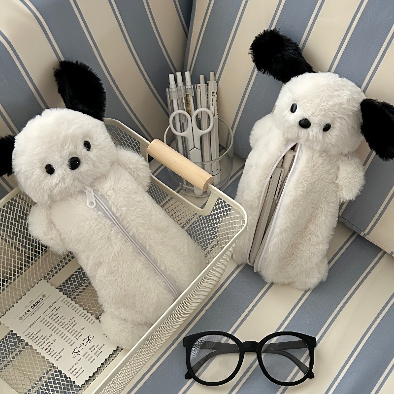 Creative cartoon puppy plush pen case, cute doll, soft and soothing doll pen case, student stationery storage bag Application Scenario
