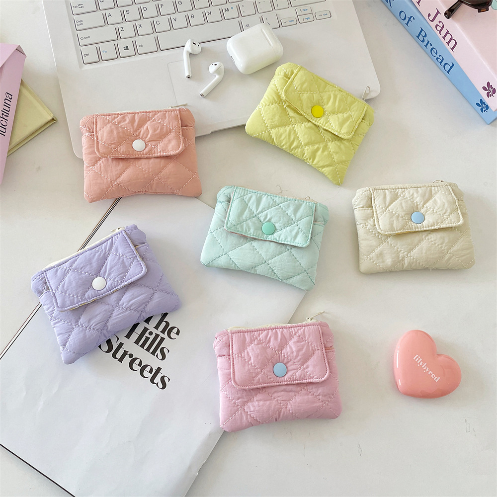 5672 Quilted diamond-shaped coin purse, snap card case, storage bag, multi-functional organization small bag for ID cards and bank cards details Picture