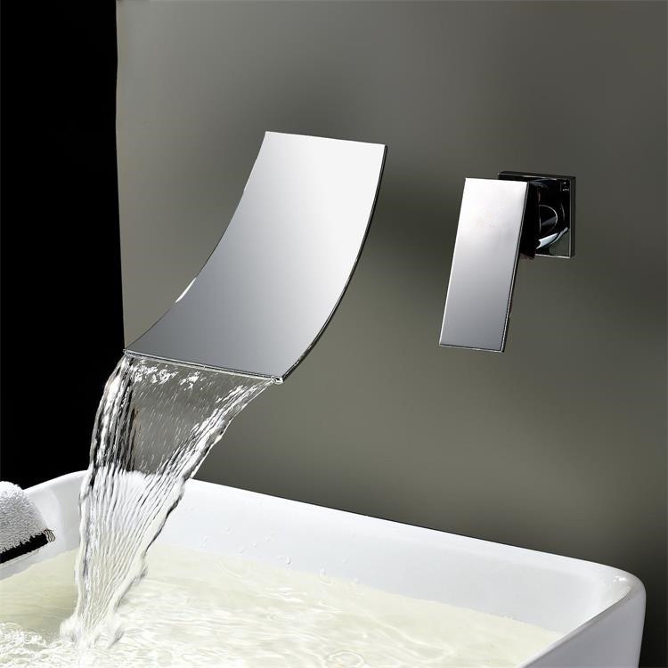 Nordic all-copper wall-mounted concealed waterfall wall, cold and hot face basin, washbasin, sink, built-in wall with faucet outlet Specification drawing