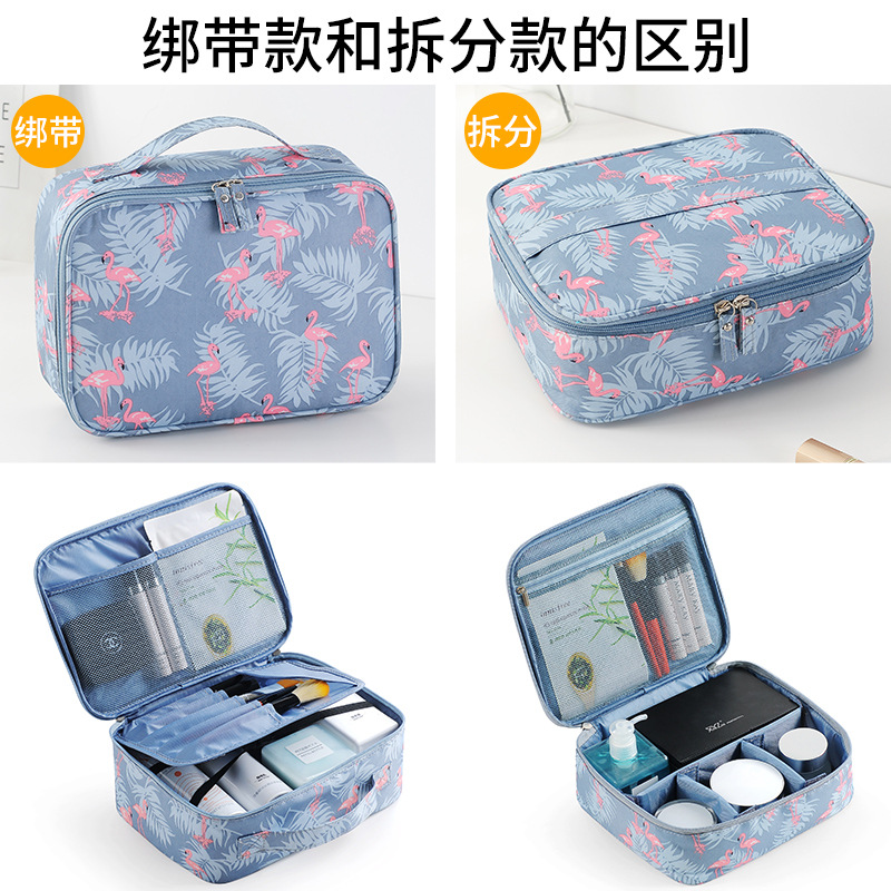 Korean-style travel portable large-capacity makeup bag, Flamingo hand-held cosmetics storage bag, makeup box, toiletry bag Specification drawing