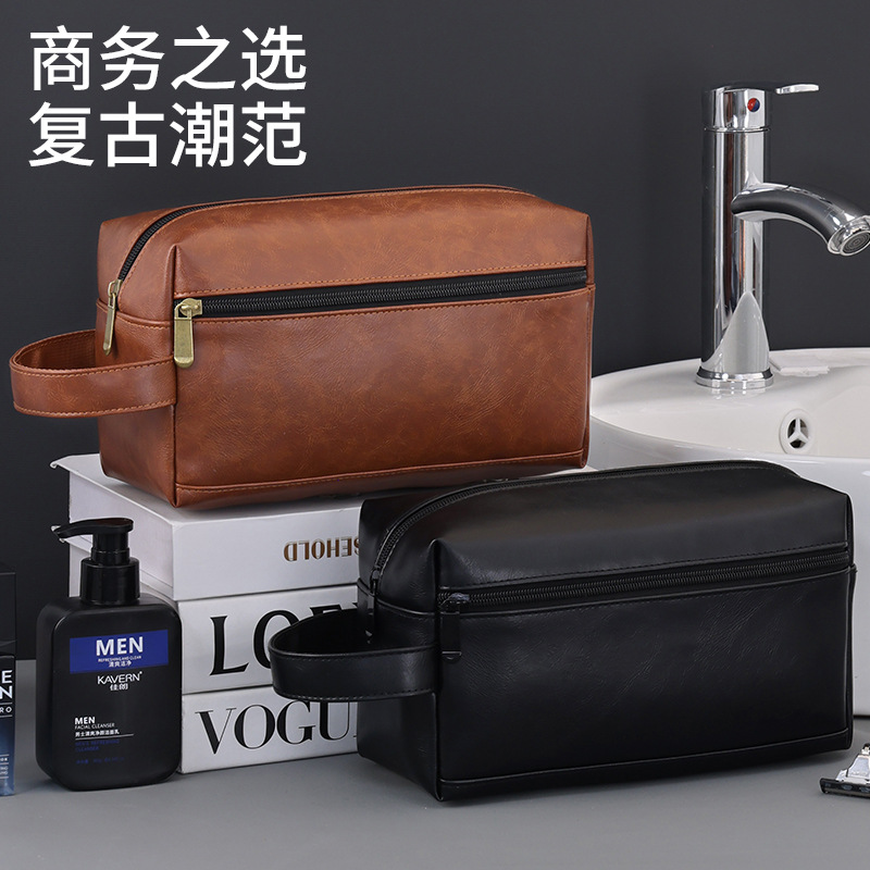 Cross-border color-blocking men's toiletry bag, travel and business trip large-capacity portable cosmetics storage bag, pu makeup bag full figure