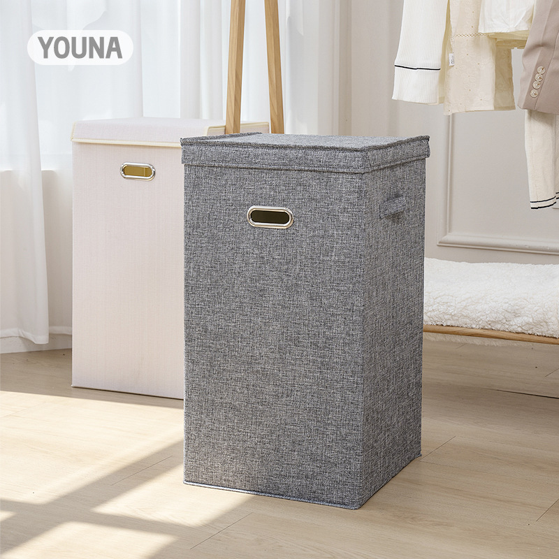 A large upright foldable linen fabric storage basket for dirty clothes, a linen fabric storage basket, a storage box for household use details Picture