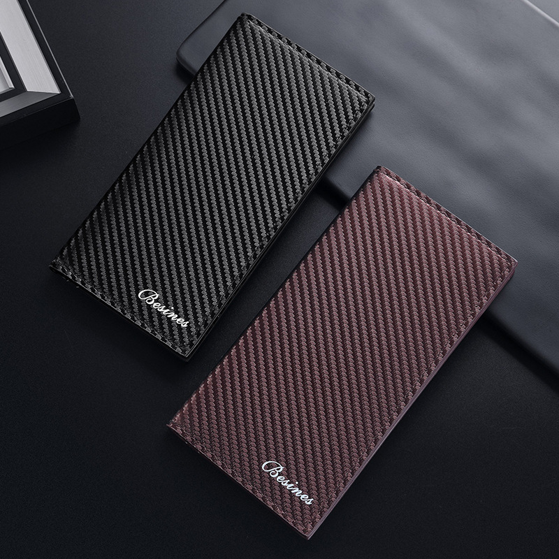 Wholesale of men's wallets, long suit bags, fashionable two-in-one multi-slot card holders, ID card holders, and fiber men's wallets details Picture