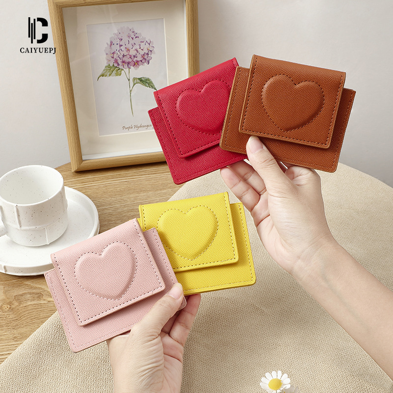New macaron color women's small wallet wholesale, InS-style Korean version heart embossed short coin purse for women Specification drawing