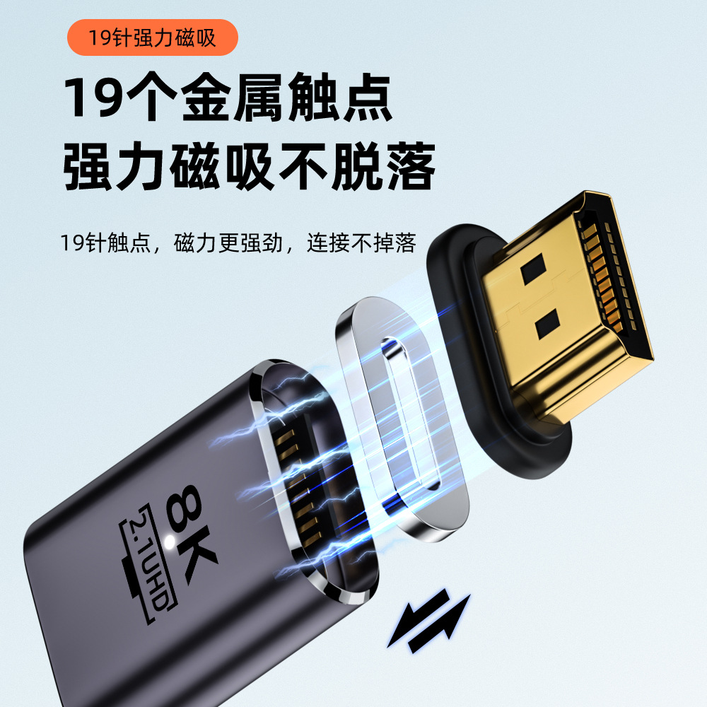 HDTV High-Definition Port 2.1 version aluminum alloy magnetic adapter, multiple directional options, bandwidth 8K high-definition adapter details Picture
